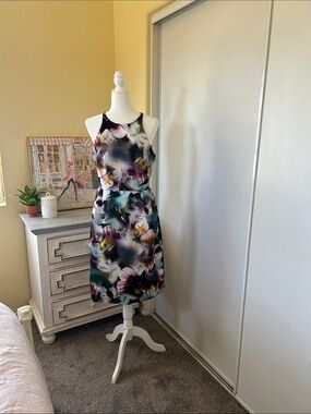 Monique Lhuillier Multicolor Floral Halter Midi Dress